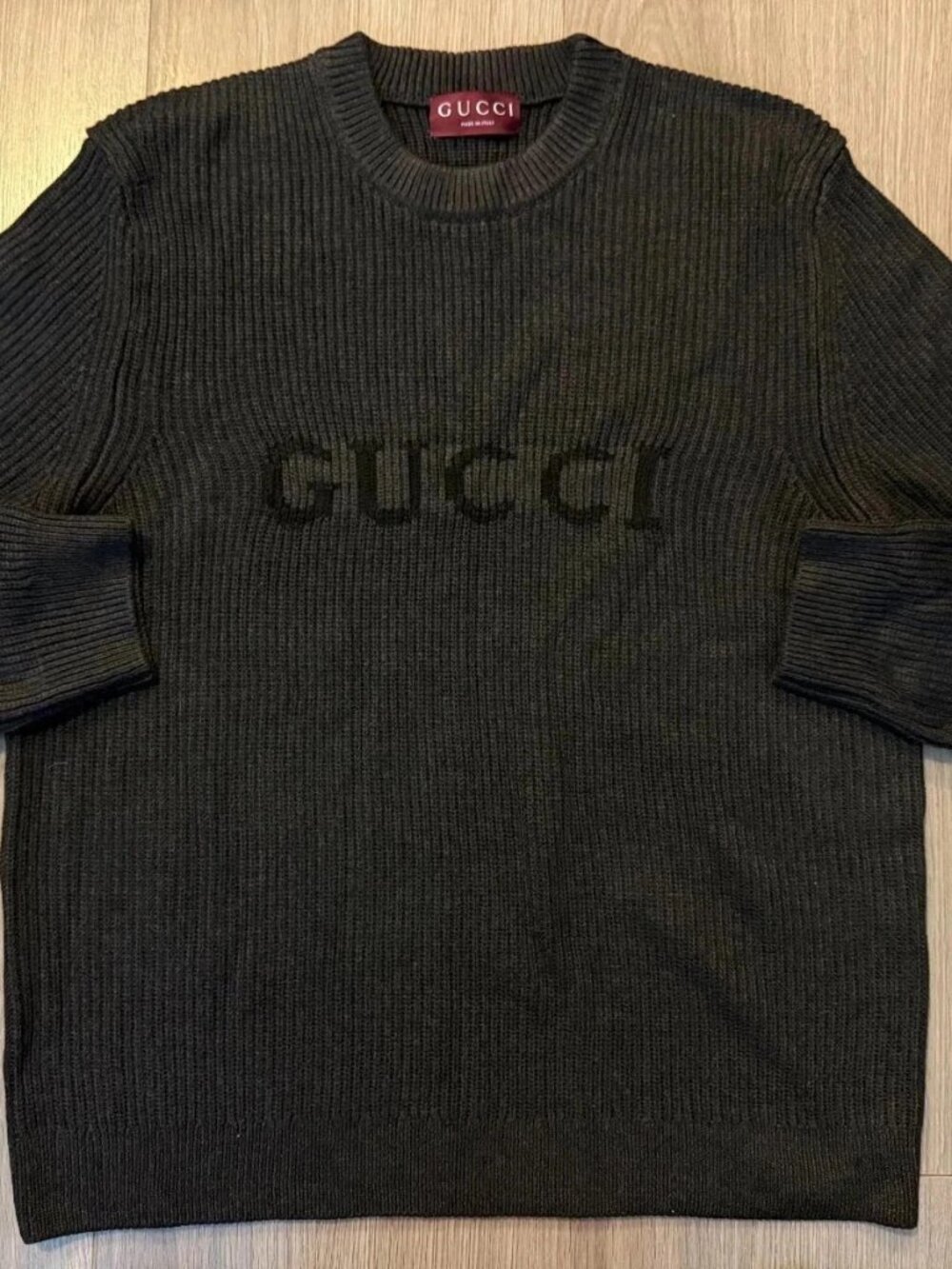 Gucci Wool Cashmere Rib Knit Sweater dark grey XL